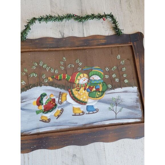 Metal snowman family ice skating picture frame Xmas wall decor - Picture 3 of 11